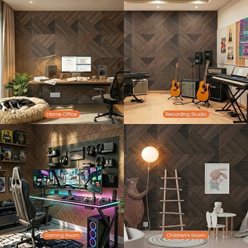 BUBOS 6 Pack Wood Wall Panel, 23.6"x23.6" Peel and Stick Faux Acousitc Panel - Image 6