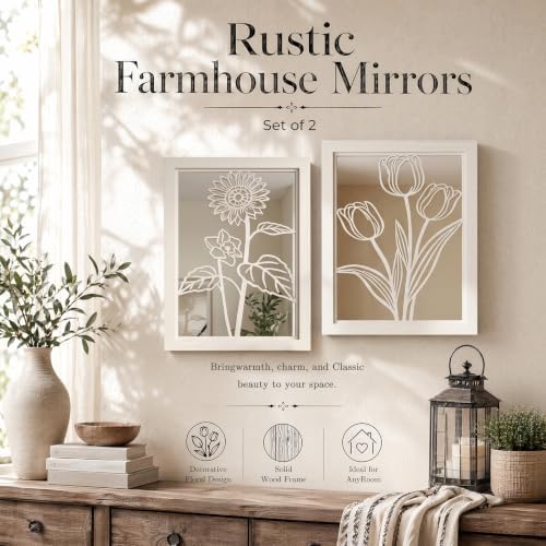 2 Set Farmhouse Mirrors for Wall Decor Living Room Bedroom Bathroom Entryway - Image 3
