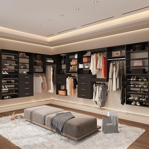Modular Closet with Wood Tower Storage, Wall Mounted Black - Image 4
