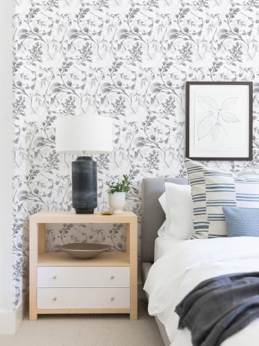 Orainege Gray Floral Wallpaper Peel and Stick Wallpaper Self Adhesive - Image 2