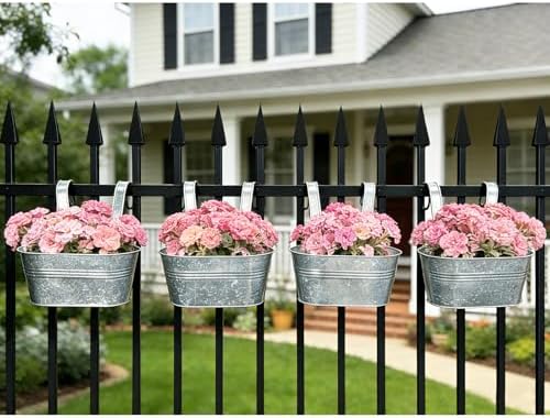 6 Pack 10" Galvanized Hanging Railing Planters - Image 2