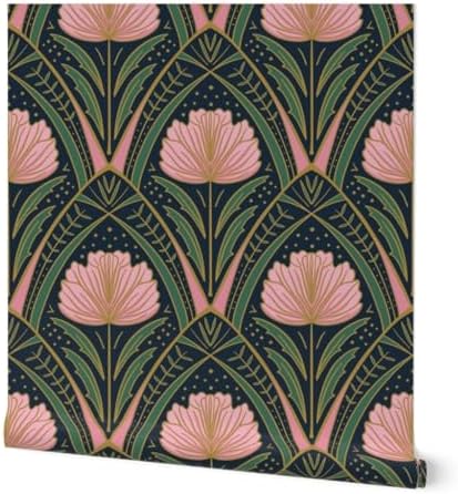 Spoonflower Art Deco Peony Dark Peel and Stick Wallpaper by Spoonflower