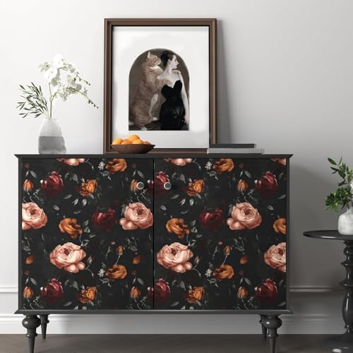 Laatse Gothic Black Orange Rose Floral Wallpaper Peel and Stick 17.5"x118" - Image 2