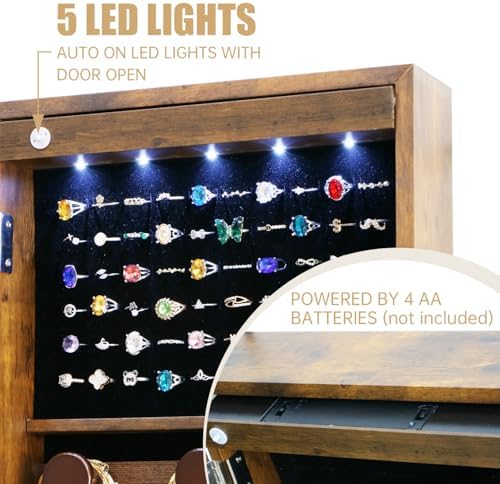 Full Length Mirror Jewelry Cabinet Organizer Lockable Door Wall-Mounted Jewelry - Image 2