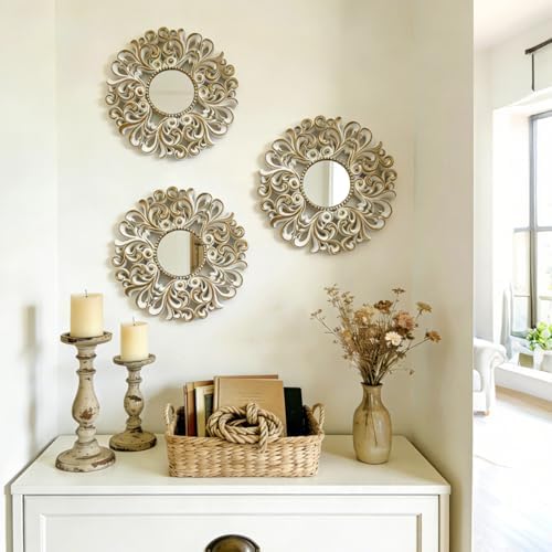 DXYAKY 3 Pack Floral Ornate Decorative Wall Mirror - Image 3