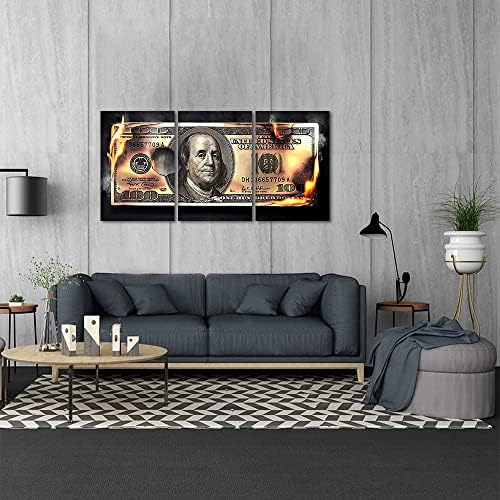 Money Pictures Wall Art 3 Panels 100 Dollar Bill Canvas - Image 3