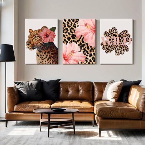 Trendy Leopard Wall Art Pink Cheetah Print Room Decor Leopard Flower Canvas - Image 4