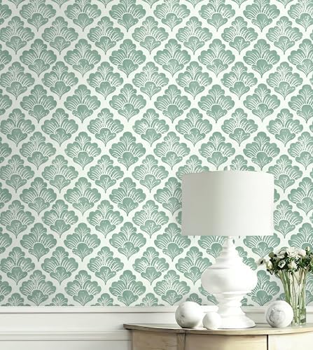 Hopepak 17.3"x394" Floral Peel and Stick Wallpaper Light Green Wallpaper Modern - Image 3