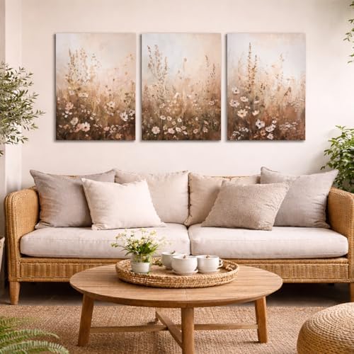 Neutral Wildflower Canvas Wall Art, 3 Piece Gallery Wrapped Set - Image 7