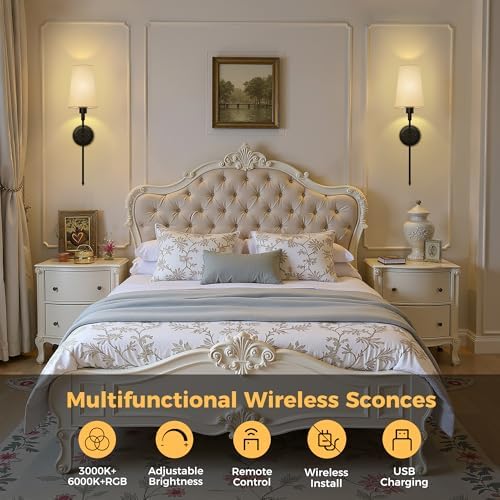 Battery Operated Wall Sconce: Set of 2 Wireless Wall Light 12000mAh - Image 4