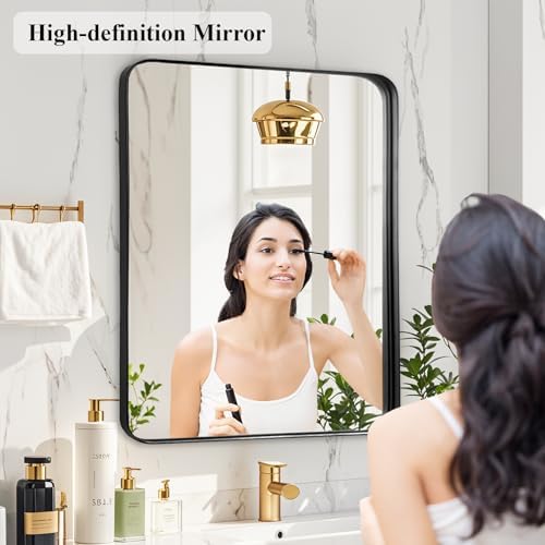 Black Bathroom Vanity Mirror Over Sink 28x32, Large Wall Mounted Mirror - Image 4