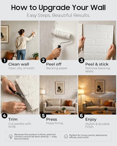 60Pcs White 3D Foam Wall Panels, Wallpaper Squares Self-Adhesive Waterproof - Image 6