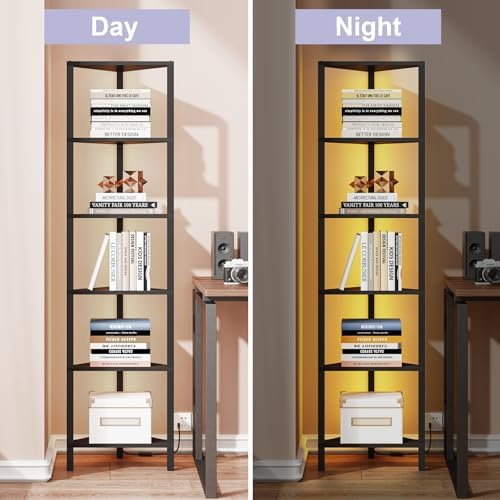 TUTOTAK Corner Shelf with LED Light, 6-Tier Corner Bookshelf - Image 5