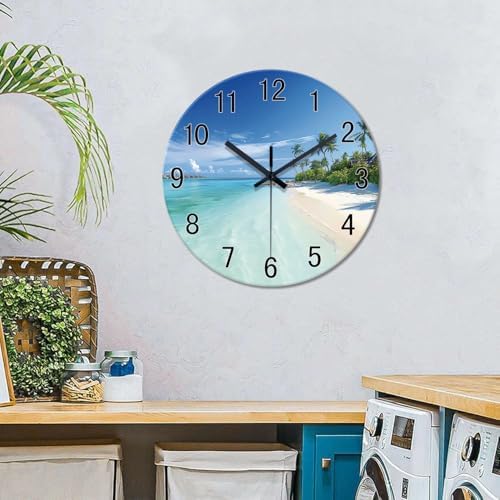 XFM Blue Beach Wall Clocks Battery Operated 14 Inch Round Glass - Image 4