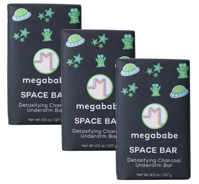 Megababe Underarm Bar Soap - Space Bar | With Detoxifying Charcoal for Odor Control | 4.5 oz - 3 Pack