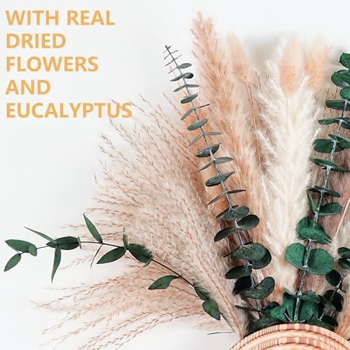 Set of 2 Wooden Vases with Pampas Grass and Eucalyptus – Boho Decor - Image 4