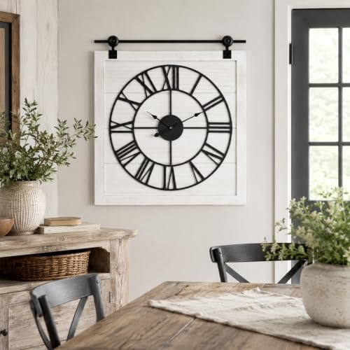 Farmhouse Barn Door Wall Clock 30 Inch, Silent Decorative Clock - Image 6