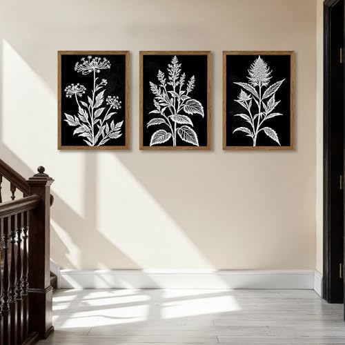 AVECCO 3 Pieces Black White Botanical Wall Art Canvas Framed 12x16 Inch - Image 2