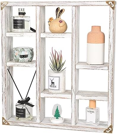 17.7x15.7-Inch Shadow Box Shelf 9-Slot Rustic Wood Floating Shelves Larger - Image 5