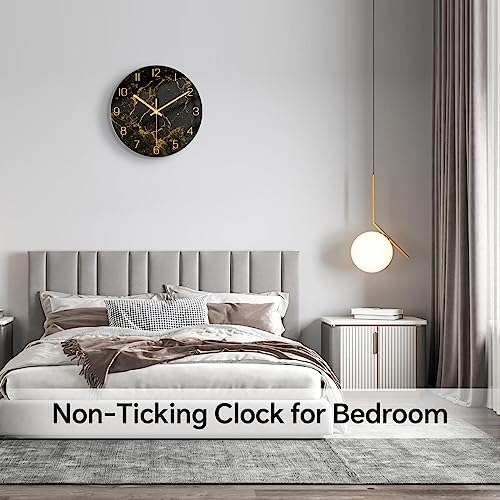 VIKMARI 12" Black Gold Marble Silent Wall Clock Bathroom Living Room Decor - Image 6