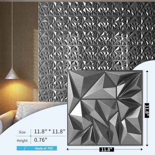 Art3d 33-Pack Modern Diamond Textured 3D Wall Panels, 12 x 12 in - Image 3