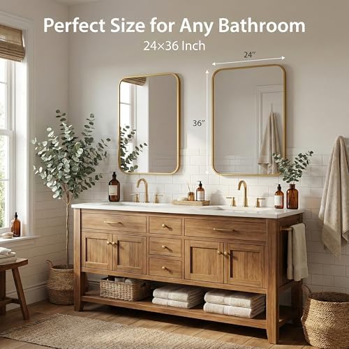 2-Pack 24x36 Inch Antique Gold Rounded Rectangle Vanity Mirrors - Image 3