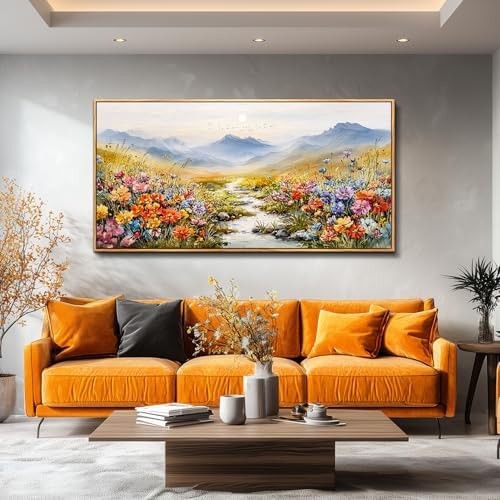 Mountain Floral Wall Art for Living Room, Sunset Wildflowers Pictures 24X48 - Image 3