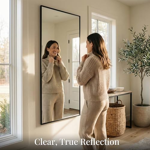55"x30" Matte Black Wide Bathroom Wall Mirror - Image 5
