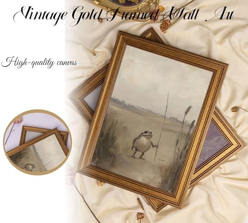 Vintage Gold Framed-Funny Whimsical Frog Traveler Wall Art, Eclectic Frog - Image 4