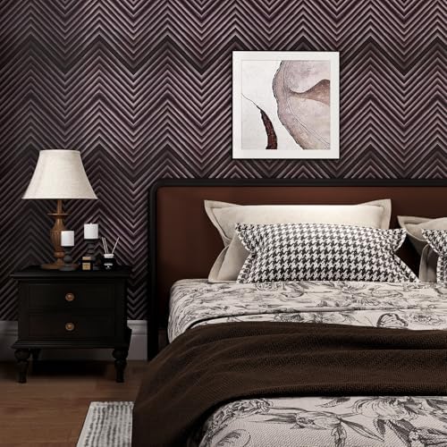Vinjiasin 3D Wood Grain Chevron Peel and Stick Wallpaper – Rustic Dark Wood - Image 7