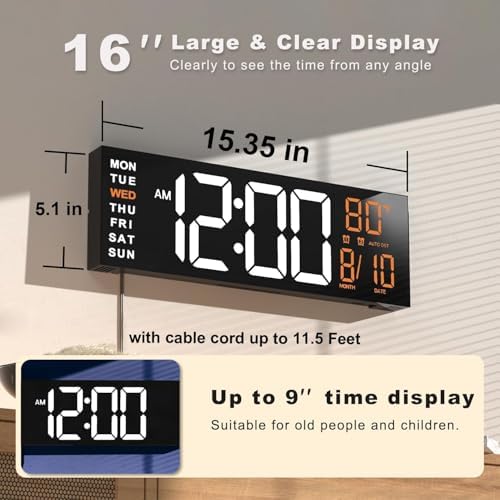 JALL 16" Large Digital Wall Clock - Image 2