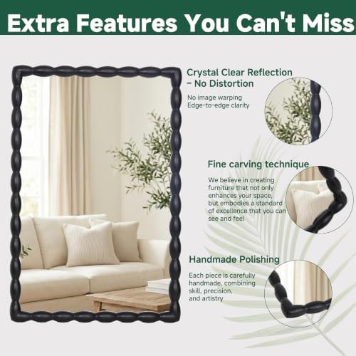 36"x24" Rectangular Solid Wood Farmhouse Decorative Wall Mirror - Image 5