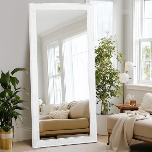 71x32in Full Length Mirror, Rustic White Beveled Wood Frame - Image 7