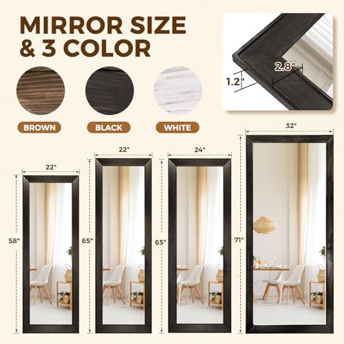 65x22in Full Length Mirror, Rustic Black Beveled Wood Frame - Image 4