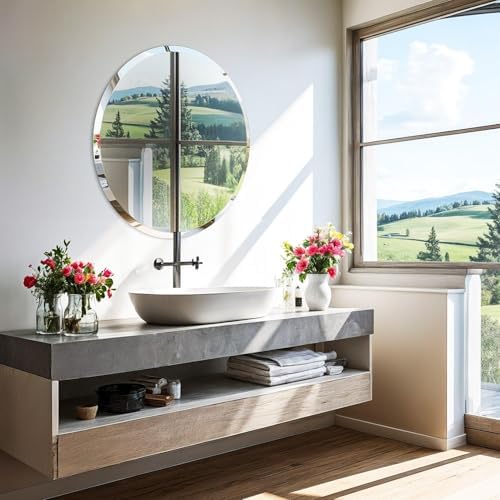 Frameless Round Wall Mirror: Modern Glass Mirror 35.4x35.4 inch - Image 6
