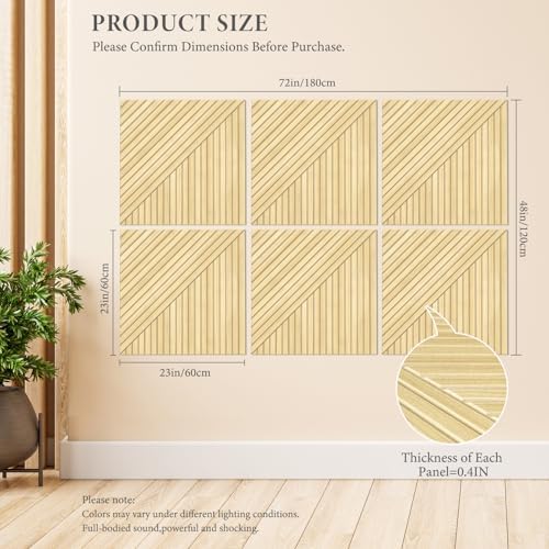 JBER Wood-Pattern Acoustic Panels 23.6" x 23.6", 6 Pack - Image 2