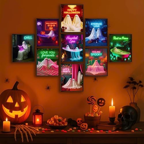 LANCHI95 09 Pcs Unframed Glowing Neon Ghost Art - Image 5