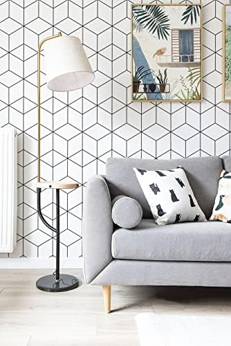 393"x17.3" Wallpaper Geometric Peel and Stick Wallpaper White and Black Contact - Image 6