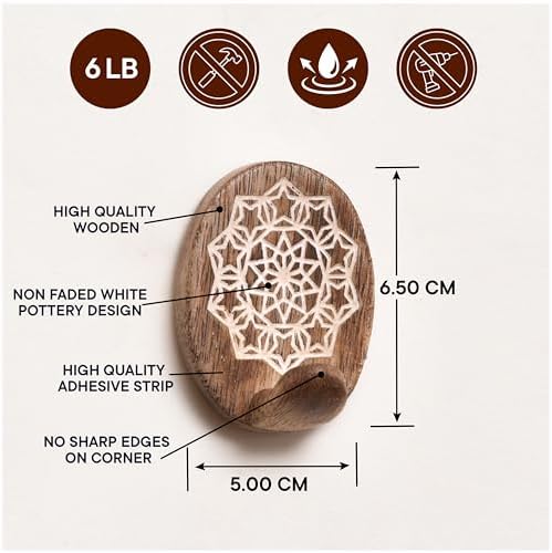 Indian Shelf 3 Boho Wood Adhesive Wall Hooks, 6 lb Hangers - Image 5