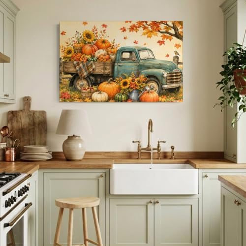 Fall Farmhouse Canvas Wall Art, Made in USA, Vintage Truck Pumpkins Sunflower - Image 4