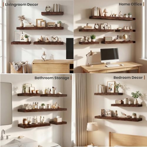 Vivelove Deep Floating Shelves 40x12” Set of 2, Rustic Brown - Image 4