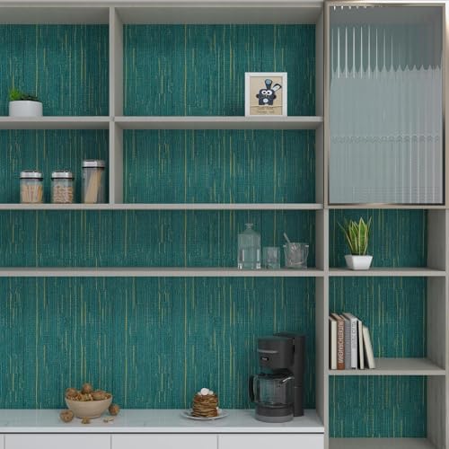 Decotalk Grasscloth Peel and Stick Wallpaper Teal Grasscloth Vinyl Textured - Image 5