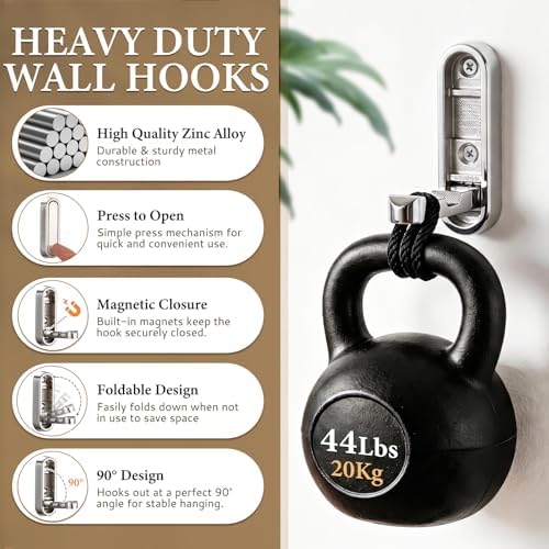 Foldable Wall Hooks, 2 Pack Silver Heavy Duty Coat Hooks, Screw Mounted - Image 5