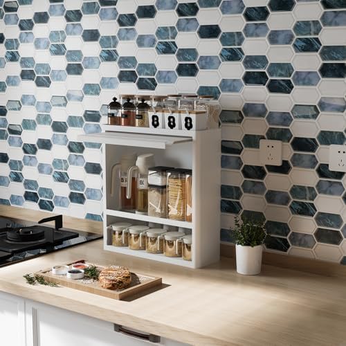 10-Sheet Backsplash Peel and Stick Tile Faux Marble 12"x12" White Blue Long - Image 3