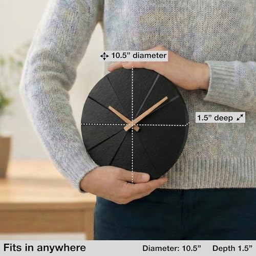 Driini Modern Wall Clock with No Numbers and Wooden Hands. Black, 10.5 Inch - Image 3