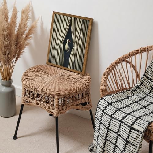 AVECCO Vintage Striped Curtain Moody Crane Wall Art Canvas Framed 12x16 in - Image 3