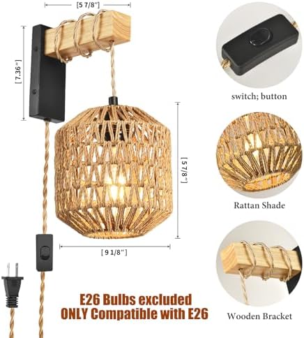Boho Plug-in Wall Sconces Set of Two, 15 RGB Dimmable Light - Image 2