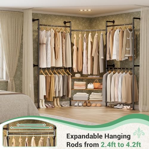 Aheaplus Expandable Industrial Pipe Clothing Rack, 7.3-10.9Ft Closet System - Image 2