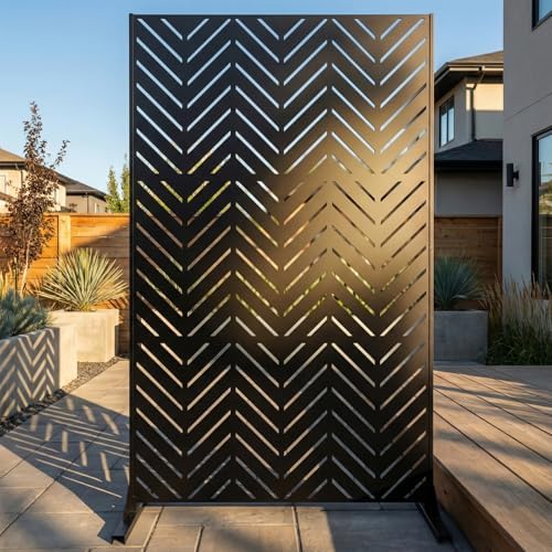 Metal Privacy Screen Outdoor – 6FT Freestanding Decorative Steel Panel by TALLYVERUS