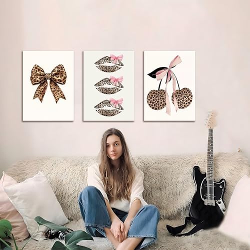 Leopard Bow Wall Art Set of 3, Kiss Lips Canvas Posters Prints, Funky Leopard - Image 5